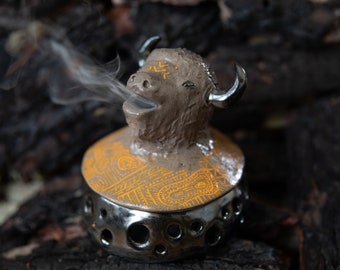 Bison incense ceramic burner. Bull, incense, resin, smudge, animal totem,