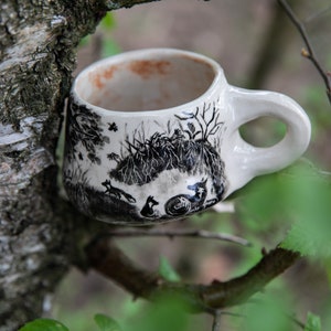 Forest stories ceramic cup, Fox family in forest. Pottery. image 2