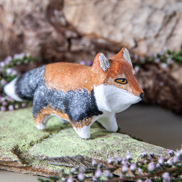 Tibetan Fox totem. Polymer clay animal OOAK figurine, talisman, amulet. Native, folk, medicine, cat, pet, bird