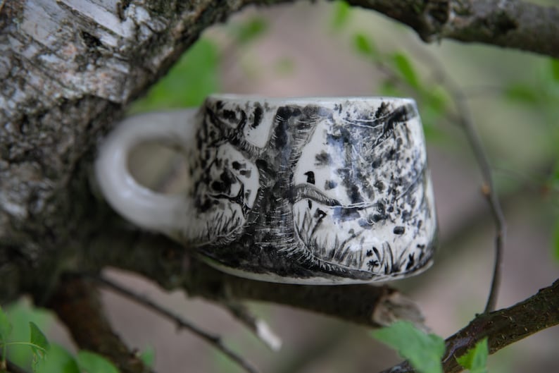 Forest stories ceramic cup, Fox family in forest. Pottery. image 7