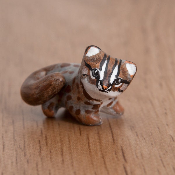 Rusty-spotted cat animal totem - Polymer clay animal OOAK figurine, talisman