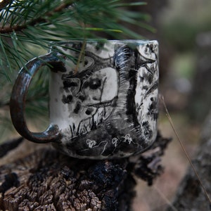 Forest stories ceramic cup. Wolf family in forest. Pottery image 6