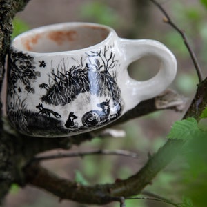 Forest stories ceramic cup, Fox family in forest. Pottery. image 3