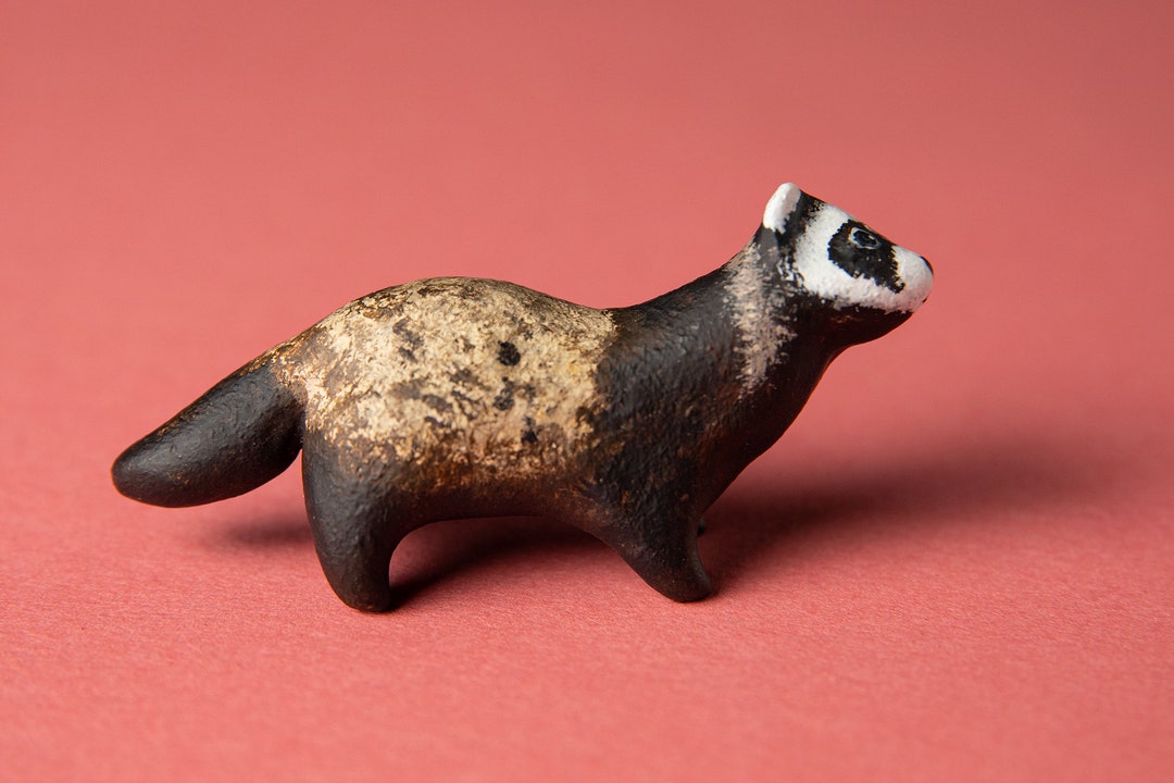 Ferret Animal Totem Polymer Clay Animal OOAK Figurine, Talisman, Amulet