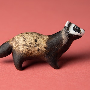 Ferret animal totem - Polymer clay animal OOAK figurine, talisman, amulet, sculpture, polecat