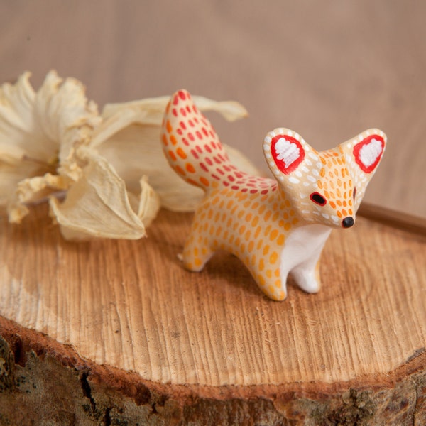 Cute fennec fox animal totem - Polymer clay animal OOAK figurine, talisman