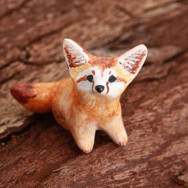 Cute fennec fox animal totem - Polymer clay animal OOAK figurine, talisman