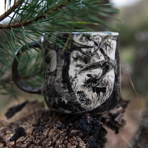 Forest stories ceramic cup. Wolf family in forest. Pottery image 5