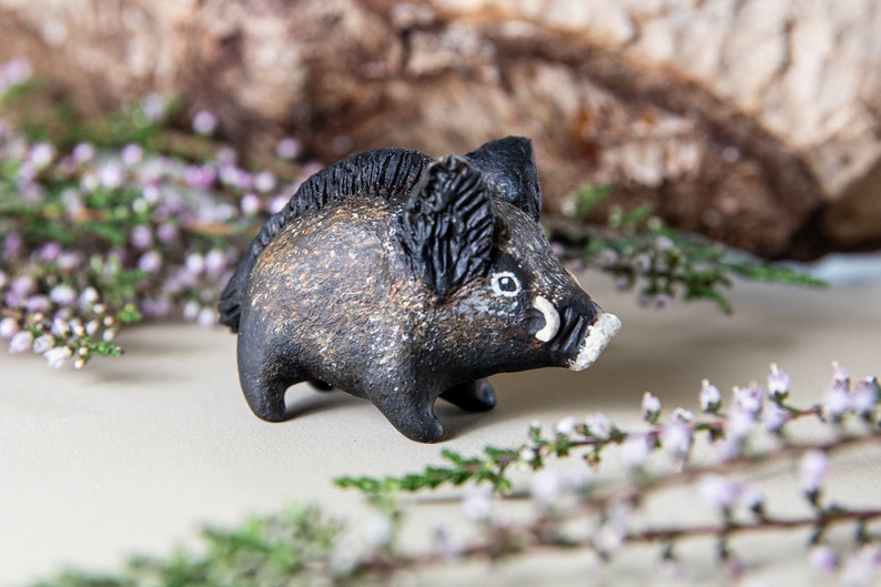 Boar animal totem Polymer clay animal OOAK figurine, talisman, amulet, sculpture, swine, pig image 1