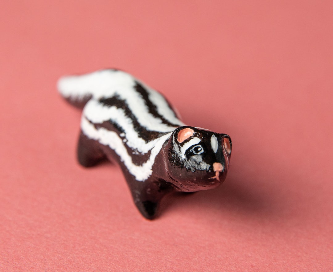 Lucky Stripped Polecat Animal Totem Polymer Clay Animal OOAK Figurine