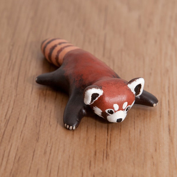 Relaxed red panda animal totem - Polymer clay animal OOAK figurine