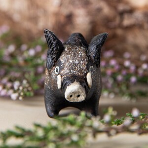 Boar animal totem Polymer clay animal OOAK figurine, talisman, amulet, sculpture, swine, pig image 3