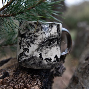 Forest stories ceramic cup. Wolf family in forest. Pottery image 3