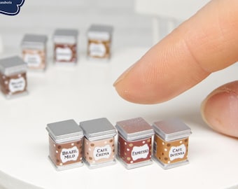 Set of Coffee Tins - 4 pcs - miniature handmade collector's item (1:12 scale)