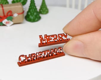 Cartello rosso "Buon Natale" in piedi - miniatura fatta a mano per casa delle bambole in scala 1:12