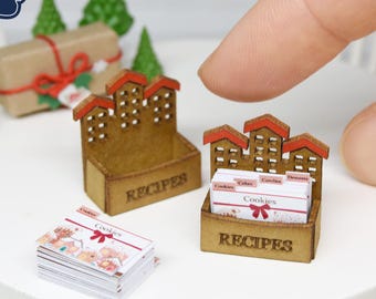 Christmas Recipe Box with 16 cards - handmade miniature Dollhouse 1:12 scale IGMA