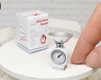 Kitchen scale with removable bowl (WHITE) - miniature handmade collector's item (1:12 scale)