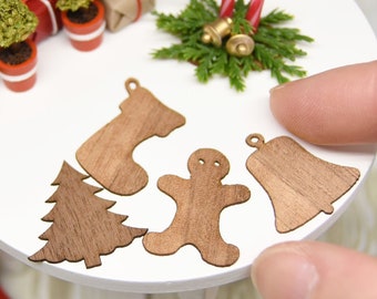 Christmas Wooden Cutting Boards (4pcs)  - miniature handmade Dollhouse kitchen 1:12 scale
