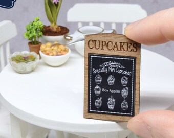 Wooden framed engraved Cupcake menu- handmade dollhouse- one inch scale 1:12