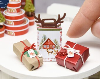 Christmas Gifts and bag- miniature handmade dollhouse 1:12 scale
