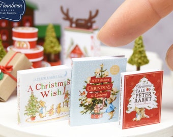 Christmas books Set (3pcs) - miniature handmade dollhouse 1:12 scale Beatrix Potter bunny