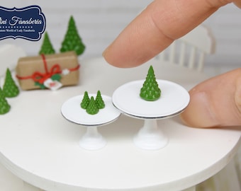 Dollhouse Christmas Cake Stands – Miniature Tree Set, 1:12 Scale