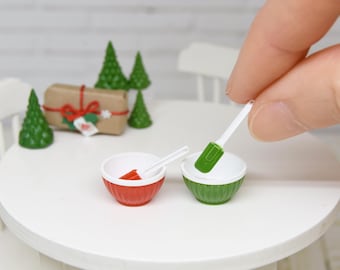 Bowl & cream spatula SET -miniature handmade Dollhouse kitchen 1:12 scale