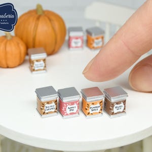 Set of Coffee Tins - 4 pcs -  Fall Halloween pumpkin - miniature cookbooks handmade dollhouse 1:12 scale