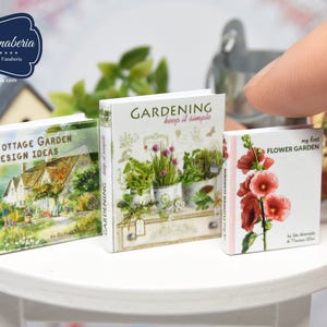 Miniature books SET - cottage Garden- handmade Dollhouse 1:12 scale