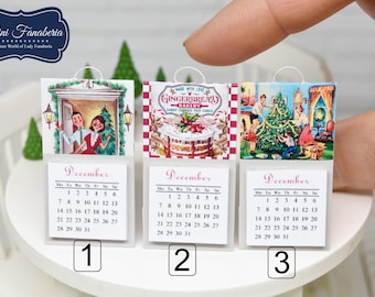 Hanging Calendar with 13 tear off pages  - Christmas miniature handmade dollhouse 1:12 scale