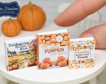 Miniature Books SET - Fall Autumn Thanksgiving Halloween -  miniature cookbooks handmade dollhouse 1:12 scale