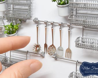 Metal Utensils Set (5pcs) - miniature handmade collector's item (1:12 scale) - wall storage system