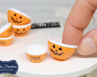 Set of 2 bowls - Fall Halloween pumpkin -  miniature cookbooks handmade dollhouse 1:12 scale