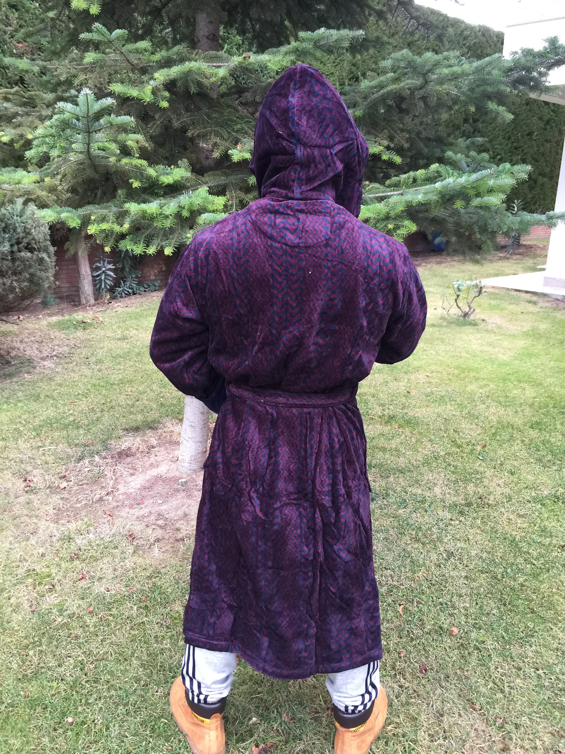 Bathrobe Heavy Terry fabric Vintage look Comfortable Bordeaux Etsy