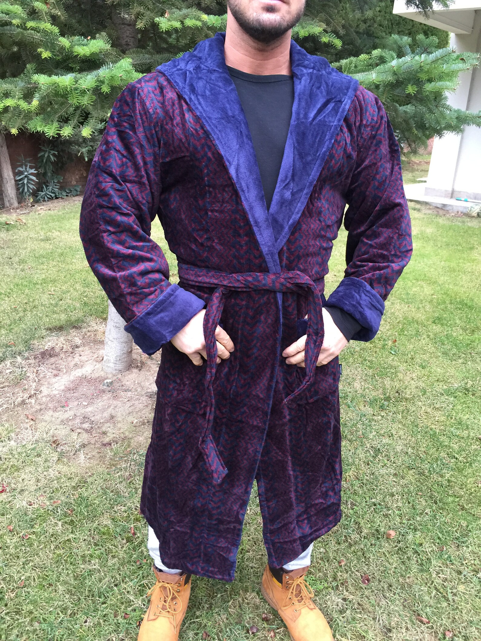 Bathrobe Heavy Terry fabric Vintage look Comfortable Bordeaux Etsy
