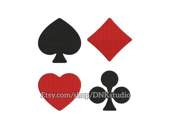 Playing Card Suits Spades Hearts Diamonds Clubs Embroidery Design - 6 Sizes - INSTANT DOWNLOAD