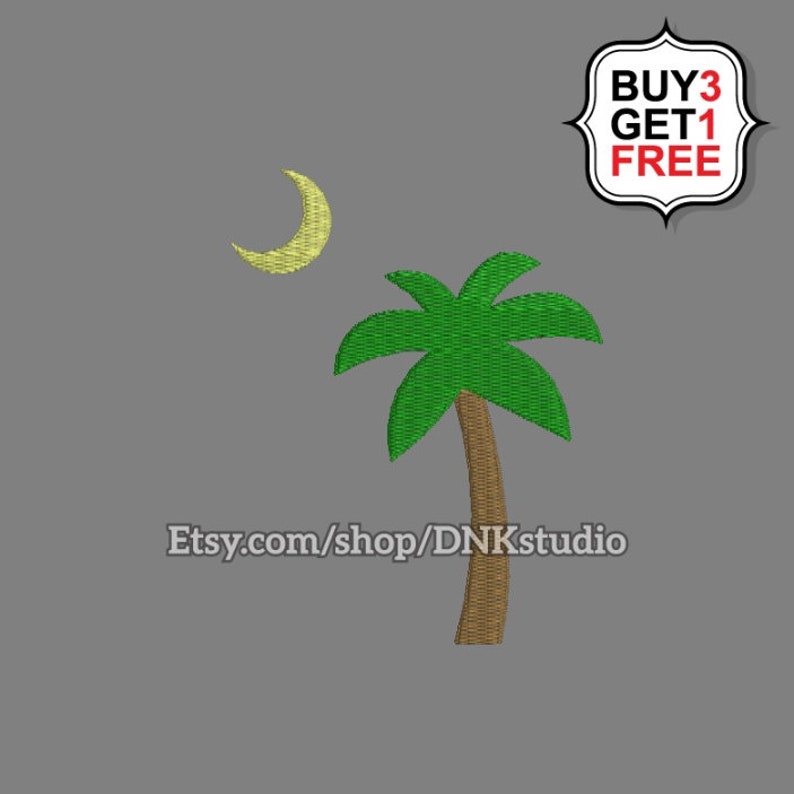Palmetto Tree and Crescent Moon Embroidery Design 6 Sizes | Etsy