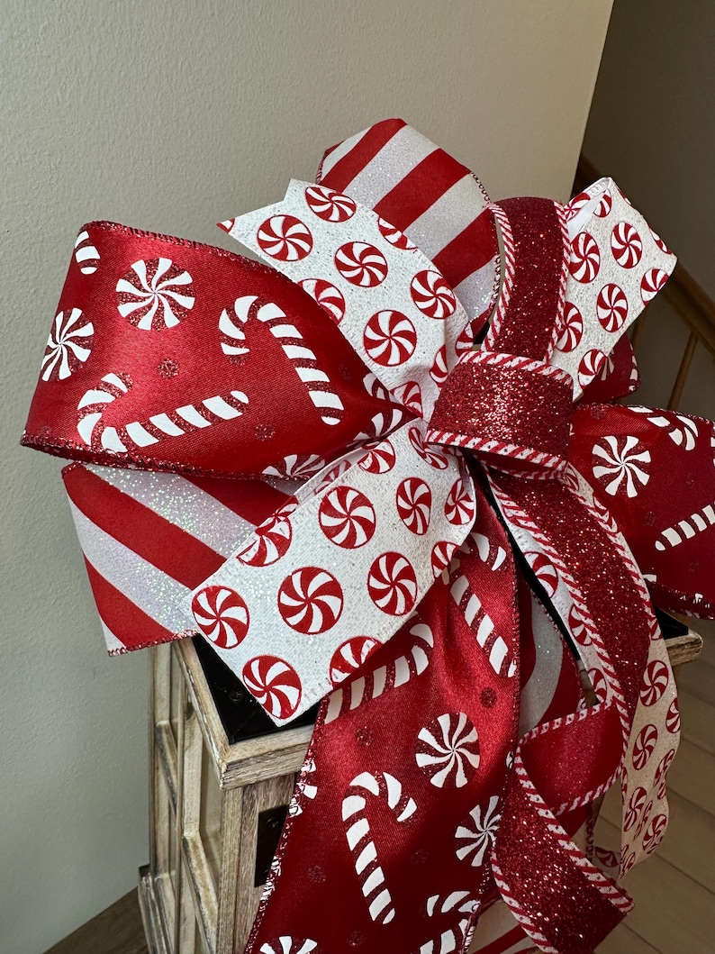 Handmade Christmas Candy Cane Peppermint Bow, Red & White Holiday ...
