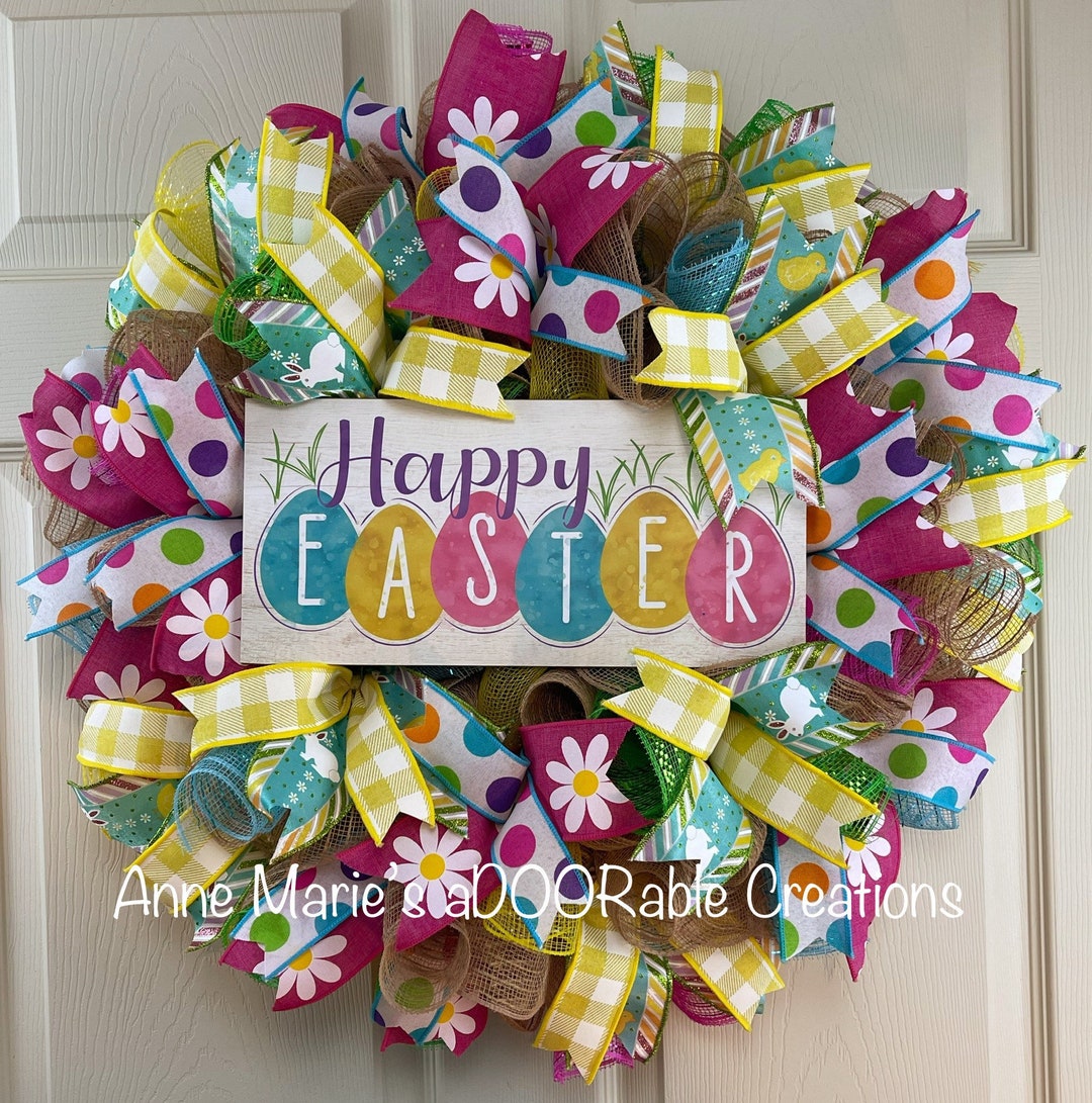 Happy Easter Wreath for Front Door Spring Wreath for Front