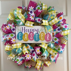 Happy Easter wreath for front door, spring wreath for front door, Easter wreath, colorful spring wreath, Easter egg wreath