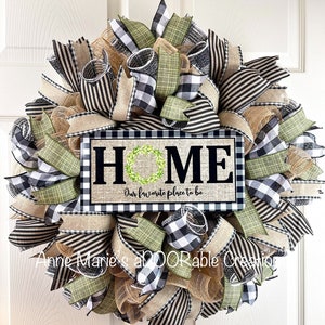 Home our favorite place to be wreath for front door, Home wreath, farmhouse Buffalo plaid wreath, Rustic home wreath for front door