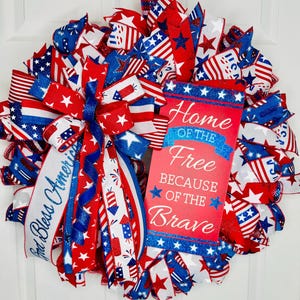 Patriotic wreath for front door, Military wreath, Fourth of July wreath, American flag wreath, Home of the free brave Veterans Day wreath image 2