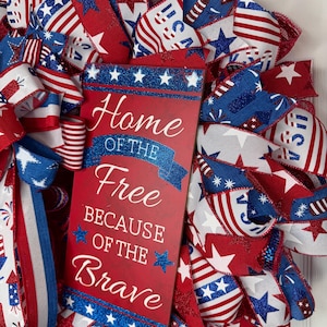 Patriotic wreath for front door, Military wreath, Fourth of July wreath, American flag wreath, Home of the free brave Veterans Day wreath image 4