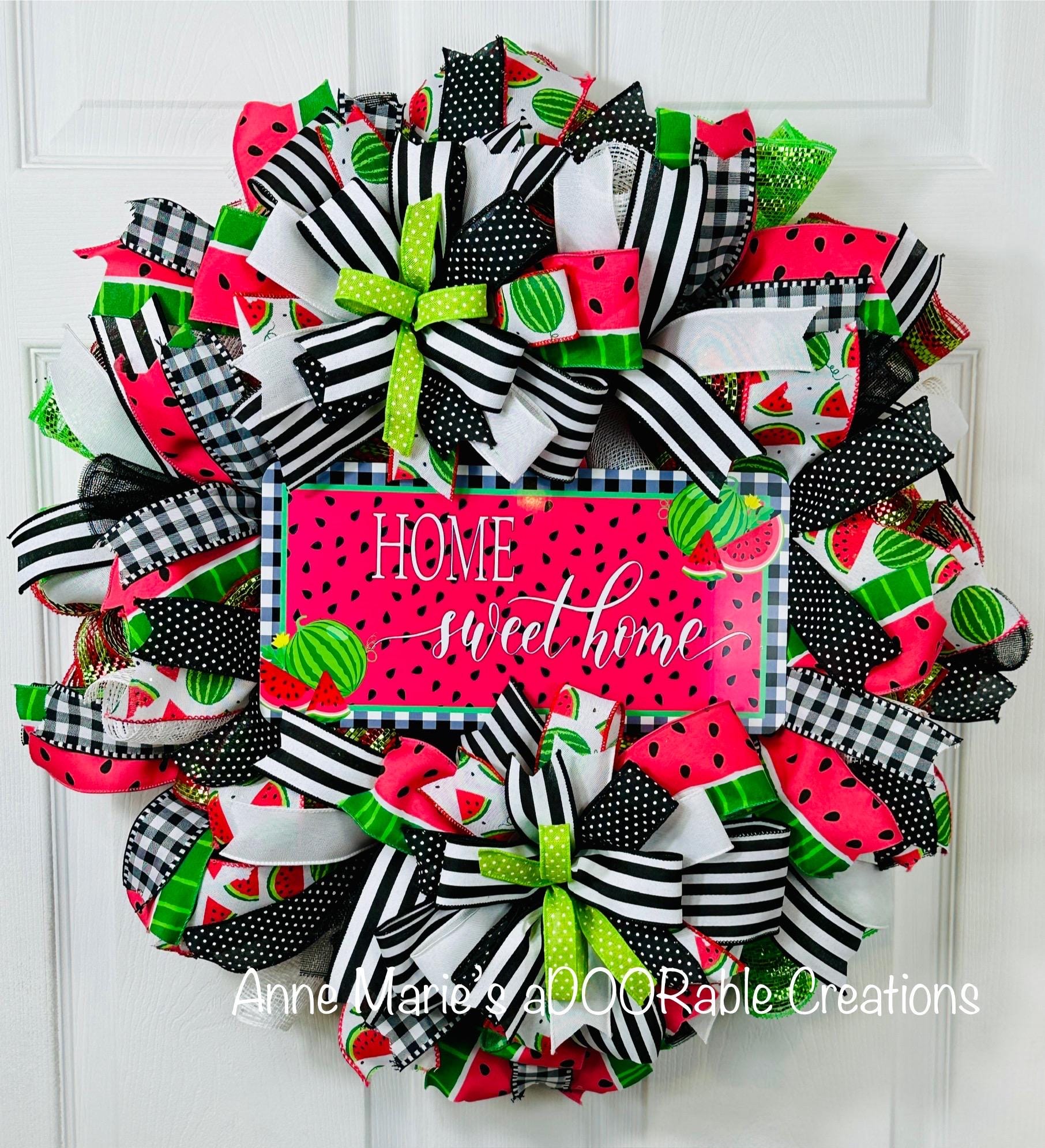 Home sweet home Watermelon wreath wreath for front door, summer wreath, watermelon picnic plaid wreath,  summer wreath for front door