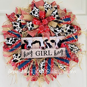 Hay girl hay cow wreath, cow wreath for front door, farmhouse wreath, farmhouse cow decor, cow farmhouse wreath, pancake wreath