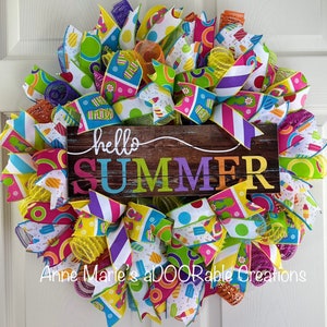 Hello summer colorful rainbow wreath, Popsicle rainbow wreath, hello summer wreath for front door, summer flip flops sunglasses wreath