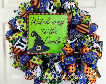 Witch Way to the Candy Halloween wreath, Halloween wreath for front door, Halloween decor, Halloween wreath, Witch wreath, Witch decor