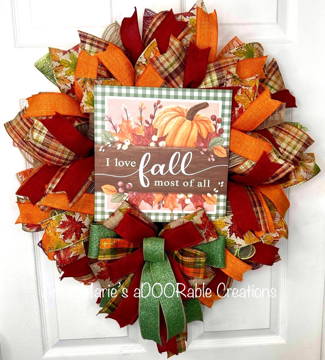 Fall Pumpkin Wreath for Front Door – Autumn Deco Mesh Wreath With Bow ...