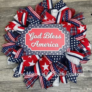 God Bless America Red White Blue Wreath,4th of July Wreath, Independence Day, Memorial Day, Patriotic Flag Wreath, Summer Front Door Wreath