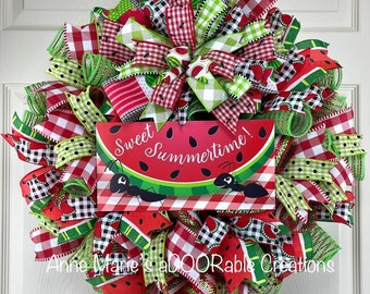 Watermelon wreath wreath for front door, summer wreath, watermelon picnic plaid wreath, Watermelon decor, summer wreath for front door